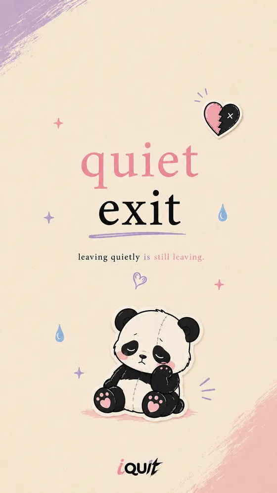 Quiet Exit phone wallpaper with a stitched sad panda on a cream background