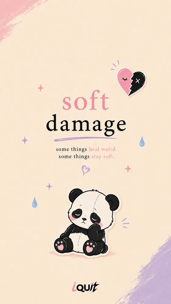 Soft Damage phone wallpaper with a stitched sad panda on a cream background