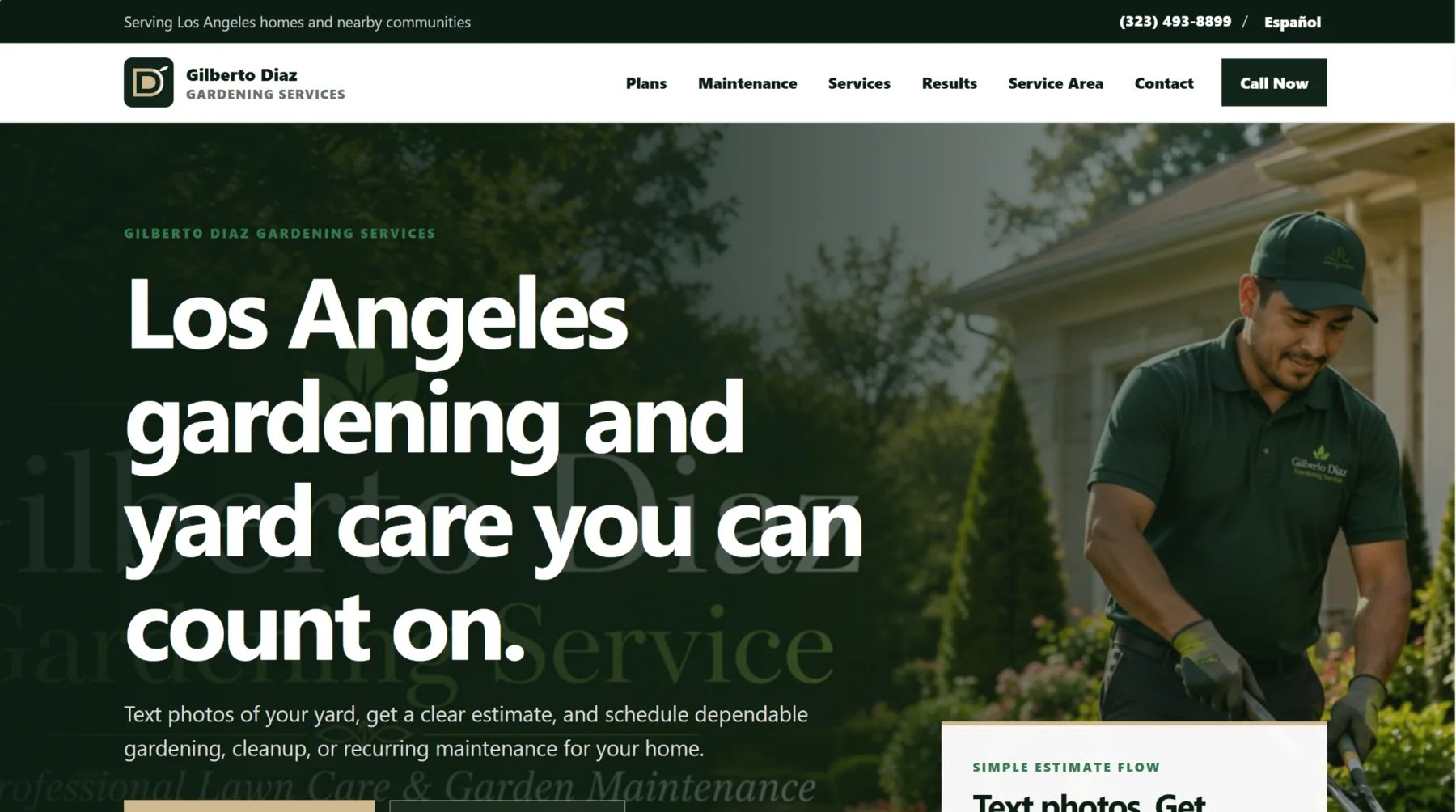 Gilberto Diaz Gardening Services homepage hero