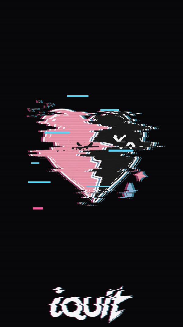 Glitching pink broken heart on black wallpaper