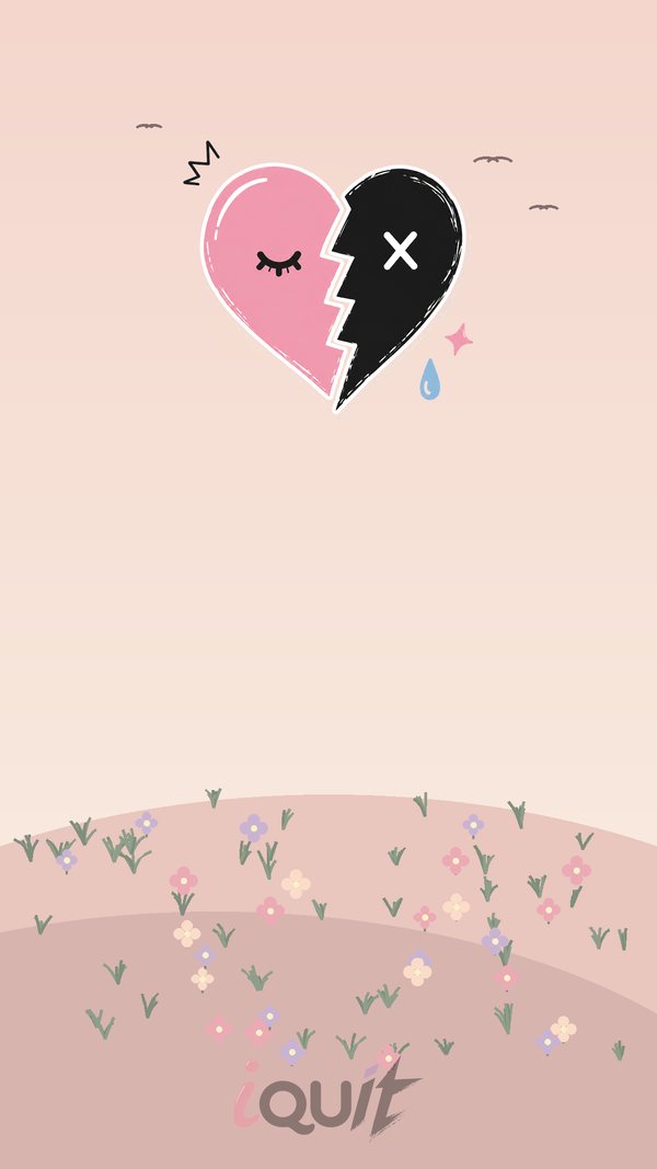 Pink iquit heart above grass and flowers wallpaper