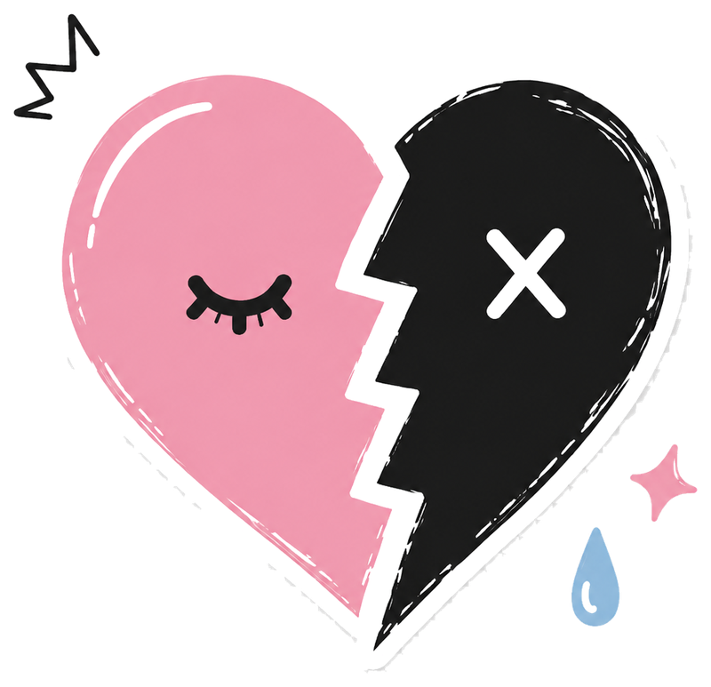 iquit heart split into pink and black halves