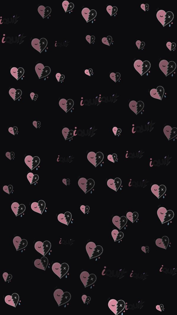 Black repeating broken-heart iquit pattern wallpaper
