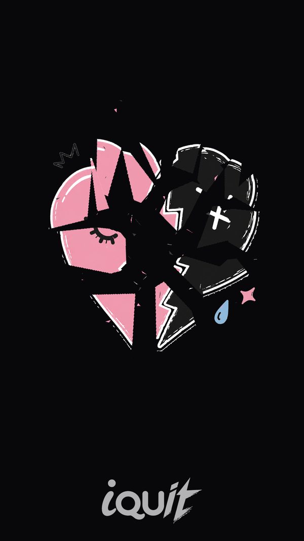 Pink and black heart shattering on dark wallpaper